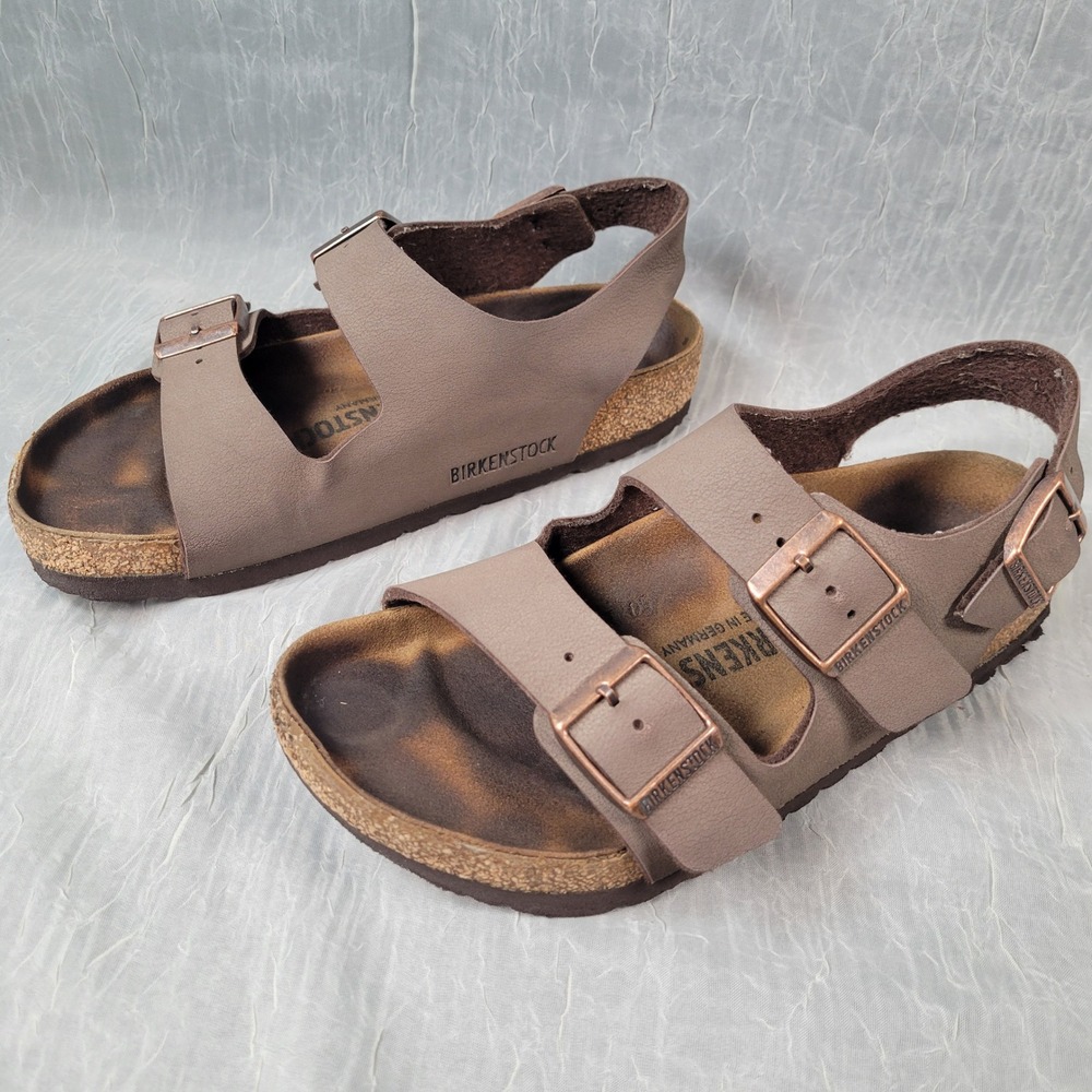 Birkenstock Milano Sandals 36 6 Narrow Brown Backstrap Cork Footbed Slides
